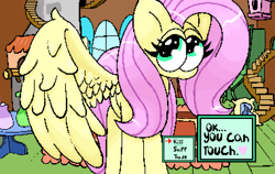 Size: 3800x2400 | Tagged: safe, artist:boneappleteeth, derpibooru import, fluttershy, pegasus, g4, digital art, female, fluttershy's cottage, indoors, mare, one wing out, pixel art, wings