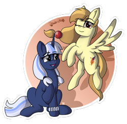 Size: 4832x4705 | Tagged: safe, artist:tenderrain-art, derpibooru import, oc, oc:alice goldenfeather, oc:silverlay, pony, one eye closed, wink