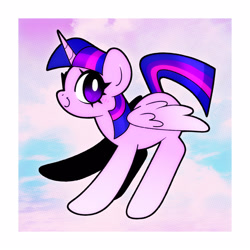 Size: 1250x1250 | Tagged: safe, artist:vivian reed, derpibooru import, twilight sparkle, twilight sparkle (alicorn), alicorn, pony, g4, blush lines, blushing, cute, female, looking at you, mare, no pupils, outdoors, passepartout, sky background, smiling, smiling at you, solo, twiabetes