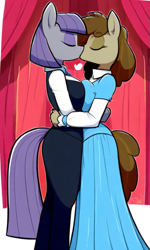 Size: 469x781 | Tagged: safe, ai content, derpibooru import, generator:novelai, generator:stable diffusion, machine learning generated, maud pie, mudbriar, anthro, earth pony, g4, big breasts, blushing, breasts, clothes, dress, duo, female, indoors, kissing, lowres, male, maud pies, prompter:genderface, rule 63, shipping, smiling, straight