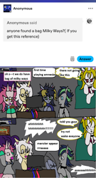 Size: 1173x2165 | Tagged: safe, artist:ask-luciavampire, derpibooru import, oc, dracony, dragon, earth pony, hybrid, pegasus, pony, undead, unicorn, vampire, vampony, ask, candy, food, horn, night, tumblr, video game