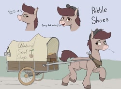 Size: 2193x1614 | Tagged: safe, artist:renderpoint, derpibooru import, oc, oc only, oc:pebble shoes, donkey, donkey oc, solo, straw in mouth, wagon