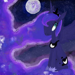 Size: 894x894 | Tagged: safe, artist:weinerina, derpibooru import, princess luna, alicorn, pony, g4, mare in the moon, moon, outdoors, solo