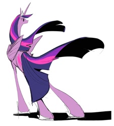 Size: 1807x2000 | Tagged: safe, artist:o0hao0o, derpibooru import, princess twilight 2.0, twilight sparkle, twilight sparkle (alicorn), alicorn, pony, g4, female, folded wings, full body, long legs, mare, older, older twilight, older twilight sparkle (alicorn), rear view, shadow, simple background, slender, solo, tall, thin, white background, wings