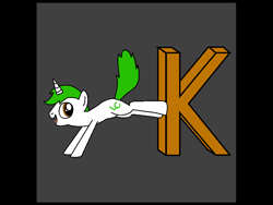 Size: 960x720 | Tagged: safe, artist:lonstecation, derpibooru import, oc, oc only, oc:lonstecation, pony, unicorn, g4, avatar, happy, head down, horn, k, kick, kicking, letter, male, raised tail, solo, stallion, tail