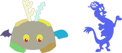 Size: 832x364 | Tagged: safe, artist:lonstecation, derpibooru import, discord, draconequus, g4, app, discord (program), eye, eyes, horns, limbs, namesake, palette swap, pun, recolor, shrug, shrugging, simple background, solo, transparent background, visual pun, wings