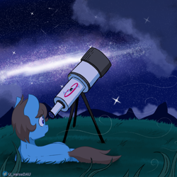 Size: 3000x3000 | Tagged: safe, artist:juniverse, derpibooru import, oc, oc:arch kernel, earth pony, looking at the stars, looking up, male, nebula, night, night sky, outdoors, sky, stars, telescope