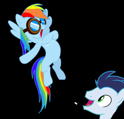 Size: 862x828 | Tagged: safe, screencap, rainbow dash, soarin', pegasus, best pony, chest beating, chest pounding, chest scars, female, feminism, flirting, goggles, headcanon, heartwarming, hero dash, heroic, male, rainbow dash is best pony, rainbow sass, rainbowzan, romantic, scar, shipping, shipping fuel, soarindash, straight, sweet dreams fuel, tarzan, triumph, warrior, warrior dash