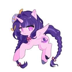 Size: 1000x1000 | Tagged: safe, artist:xinjinjumin9188073, derpibooru import, alicorn, pony, female, genshin impact, horn, ponified, raiden shogun (genshin impact), simple background, solo, species swap, white background, wings