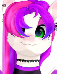 Size: 2240x2880 | Tagged: safe, artist:naoto yazarän, derpibooru import, oc, bat pony, pony, collar, ear piercing, makeup, piercing