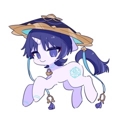 Size: 1000x1000 | Tagged: safe, alternate version, artist:xinjinjumin9188073, derpibooru import, pony, unicorn, alternate character, genshin impact, hat, horn, no pupils, ponified, simple background, solo, species swap, wanderer (genshin impact), white background