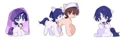 Size: 750x250 | Tagged: safe, artist:xinjinjumin9188073, derpibooru import, earth pony, pony, unicorn, clothes, duo, genshin impact, hat, horn, kabukimono (genshin impact), niwa (genshin impact), no pupils, ponified, simple background, species swap, white background