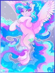 Size: 1536x2048 | Tagged: safe, artist:_candypone_, derpibooru import, oc, oc only, oc:lillith, pegasus, pony, colored wings, female, grin, heart, heart eyes, mare, multicolored hair, multicolored tail, multicolored wings, not izzy moonbow, one eye closed, pegasus oc, smiling, solo, tail, wingding eyes, wings, wink