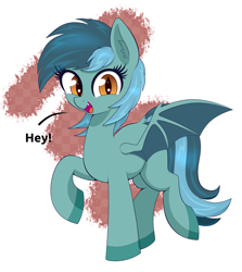 Size: 3309x3708 | Tagged: safe, artist:scandianon, derpibooru import, oc, oc only, oc:dusky, bat pony, pony, female, looking at you, mare, raised hoof, raised leg, smiling, smiling at you, solo, spread wings, wings