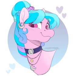 Size: 2048x2048 | Tagged: safe, artist:_candypone_, derpibooru import, oc, oc only, oc:lillith, pegasus, pony, bust, choker, circle background, ear piercing, earring, heart, jewelry, necklace, pegasus oc, piercing, portrait, simple background