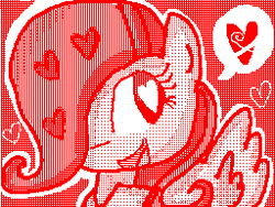 Size: 256x192 | Tagged: safe, artist:saturn, derpibooru import, fluttershy, pegasus, pony, cute, digital art, female, flipnote studio, heart, limited palette, mare, open mouth, open smile, pixel art, red background, simple background, smiling, solo