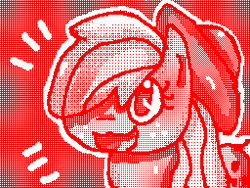 Size: 256x192 | Tagged: safe, artist:saturn, derpibooru import, applejack, earth pony, pony, cute, digital art, female, flipnote studio, limited palette, mare, pixel art, red background, simple background, solo