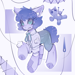 Size: 1500x1500 | Tagged: safe, artist:seed3y, derpibooru import, oc, oc only, oc:sinister seam, original species, clothes, cloven hooves, damaged, doll, doll pony, ear fluff, ears, looking at you, needle, patch, plush pony, plushie, short tail, solo, stitches, string, tail