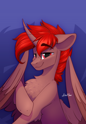 Size: 1394x2008 | Tagged: safe, artist:alrumoon_art, derpibooru import, oc, oc only, oc:hardy, alicorn, pony, chest fluff, heart, heart eyes, looking at you, male, smiling, solo, stallion, wingding eyes