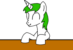 Size: 960x656 | Tagged: safe, artist:lonstecation, derpibooru import, oc, oc only, oc:lonstecation, pony, unicorn, g4, cute, eyes closed, happy, horn, male, png, simple background, smiling, solo, stallion, table, transparent background