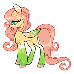 Size: 2048x2048 | Tagged: safe, artist:3ggmilky, derpibooru import, part of a set, fluttershy, pegasus, pony, g4, alternate hairstyle, alternate tailstyle, blaze (coat marking), braid, chest fluff, coat markings, colored, colored eartips, colored eyebrows, colored hooves, colored wings, colored wingtips, eyelashes, eyeshadow, facial markings, female, flat colors, flower, flower in hair, flower in tail, folded wings, freckles, freckleshy, green eyes, green wingtips, hooves, leg freckles, leg markings, lidded eyes, long mane, long tail, makeup, mare, missing cutie mark, no catchlights, no pupils, pink eyeshadow, pink hooves, pink mane, pink tail, profile, redesign, shiny hooves, shiny mane, shiny tail, signature, simple background, slender, socks (coat marking), solo, species swap, standing, tail, teal eyes, thin, tied mane, two toned ears, unshorn fetlocks, white background, wing freckles, wing markings, wings, yellow coat