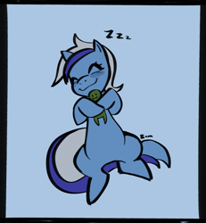 Size: 2015x2179 | Tagged: artist needed, source needed, safe, artist:bouquetofmag, derpibooru import, minuette, oc, oc:anon, pony, unicorn, big pony, cute, horn, hug, onomatopoeia, sleeping, sleepy, solo, sound effects, zzz