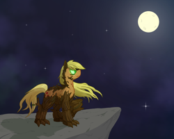 Size: 1994x1593 | Tagged: safe, artist:siemensohm, derpibooru import, applejack, earth pony, original species, pony, timber pony, timber wolf, g4, full moon, looking up, moon, outdoors, solo, species swap, timberjack