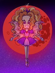 Size: 1536x2048 | Tagged: safe, artist:lnx1ynight16, derpibooru import, adagio dazzle, human, equestria girls, g4, clothes, dress, eclipse, fanart, flying, gemstones, glowing, lunar eclipse, moon, night, rainbow rocks 10th anniversary, smiling, wings