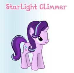 Size: 500x489 | Tagged: safe, derpibooru import, starlight glimmer, pony, unicorn, gameloft, gradient background, horn, name, solo