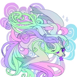 Size: 1058x1058 | Tagged: safe, artist:cutesykill, derpibooru import, princess celestia, alicorn, pegasus, pony, g4, alternate design, alternate hairstyle, alternate tailstyle, beanbrows, big ears, blue sclera, colored eyelashes, colored pinnae, colored sclera, colored teeth, ears, eyebrows, eyelashes, female, hornless alicorn, long mane, long tail, looking away, looking to side, looking to the left, mare, missing accessory, missing cutie mark, missing horn, multicolored mane, multicolored tail, open mouth, partially open wings, pegasus celestia, purple eyelashes, purple eyes, purple teeth, race swap, sharp teeth, simple background, smoke, solo, sparkles, sparkly coat, sparkly mane, sparkly tail, tail, teeth, thick eyelashes, thin, three quarter view, white background, white coat, wings