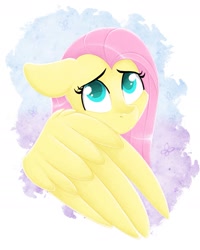 Size: 1417x1775 | Tagged: safe, artist:karzii, derpibooru import, fluttershy, pegasus, pony, g4, big ears, big eyes, cute, ears, female, frightened, large wings, solo, wings