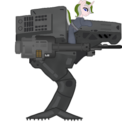 Size: 512x512 | Tagged: safe, artist:xada, derpibooru import, oc, oc only, pony, robot, unicorn, armor, armored pony, bipedal, bipedal leaning, blue eyes, gun, horn, leaning, machine gun, minigun, simple background, solo, tail, transparent background, two toned mane, two toned tail, weapon