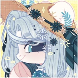 Size: 1200x1200 | Tagged: safe, artist:mifes, derpibooru import, oc, oc only, pony, bust, hat, passepartout, patterned background, portrait, solo