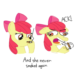 Size: 1920x1920 | Tagged: safe, artist:_butterscotch, derpibooru import, apple bloom, earth pony, pony, cigarette, disgusted, faic, mistakes were made, solo