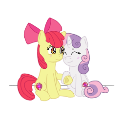 Size: 1920x1920 | Tagged: safe, artist:_butterscotch, derpibooru import, apple bloom, sweetie belle, earth pony, pony, unicorn, adorabloom, cute, diasweetes, duo, female, hoof hold, horn, lesbian, romantic, ship:sweetiebloom, shipping