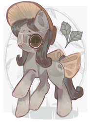 Size: 2048x2732 | Tagged: safe, artist:pinalatty, derpibooru import, oc, oc only, earth pony, pony, abstract background, adoptable, bow, eyepatch, female, hat, mare, solo, tail, tail bow