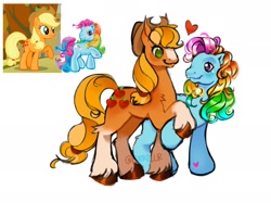 Size: 2048x1535 | Tagged: safe, artist:catrpillr, derpibooru import, applejack, rainbow dash (g3), earth pony, pony, g3, g4, 3d cutie mark, coat markings, cowboy hat, cross-generational shipping, duo, duo female, female, hat, heart, holding hooves, hoof heart, looking at each other, looking at someone, mare, ponytail, screencap reference, shipping, simple background, socks (coat marking), underhoof, unshorn fetlocks, white background