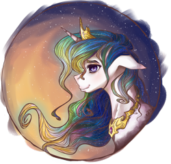 Size: 1250x1200 | Tagged: safe, artist:galaxyscreamer, derpibooru import, princess celestia, pony, g4, bust, ears, female, floppy ears, mare, profile, simple background, solo, transparent background