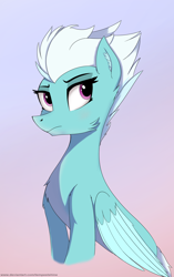 Size: 2102x3340 | Tagged: safe, artist:tempestshine, derpibooru import, fleetfoot, pegasus, pony, bust, cheek fluff, chest fluff, colored wings, female, gradient background, mare, portrait, sitting, solo, wings