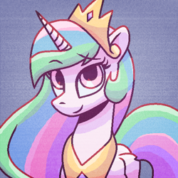 Size: 500x500 | Tagged: safe, artist:rosa ushiromiya, derpibooru import, princess celestia, alicorn, pony, crown, female, horn, jewelry, looking at you, mare, noise, regalia, smiling, smiling at you, solo