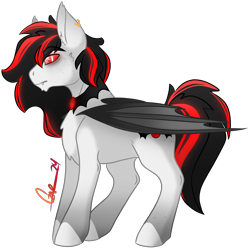 Size: 2247x2231 | Tagged: safe, artist:trashpanda czar, derpibooru import, oc, oc only, oc:solace, bat pony, bat pony oc, bat wings, cheek fluff, chest fluff, ear fluff, ear piercing, earring, ears, eyebrows, eyebrows visible through hair, fangs, jewelry, male, medibang paint, piercing, signature, simple background, slit eyes, stallion, transparent background, wings