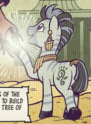 Size: 485x661 | Tagged: safe, artist:andypriceart, derpibooru import, idw, zebra, g4, spoiler:comic, spoiler:comic100, butt, knights of harmony, nzuri, piercing, season 10, smiling, solo