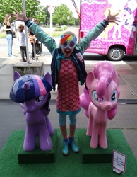 Size: 447x577 | Tagged: safe, derpibooru import, pinkie pie, rainbow dash, twilight sparkle, human, irl, irl human, photo, target demographic, vriendschap tour