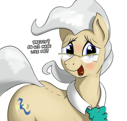 Size: 1743x1656 | Tagged: safe, artist:eels, derpibooru import, mayor mare, earth pony, pony, g4, blushing, bronybait, compliment, cute, female, glasses, looking at you, mare, mayorable, open mouth, simple background, smiling, solo, talking to viewer, transparent background