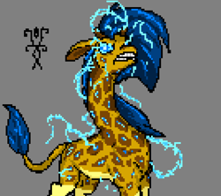 Size: 803x714 | Tagged: safe, artist:damset, derpibooru import, oc, oc only, giraffe, digital art, electric giraffe, electricity, giraffe oc, lighting, looking at you, ms paint, pixel art, simple background, solo