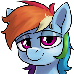 Size: 2000x2000 | Tagged: safe, artist:fv0003, derpibooru import, rainbow dash, pegasus, pony, g4, bust, female, head only, lidded eyes, mare, multicolored hair, portrait, rainbow hair, simple background, smiling, solo, transparent background