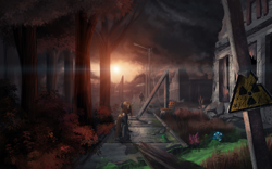 Size: 2268x1417 | Tagged: safe, artist:sylar113, derpibooru import, oc, oc only, bear, pony, metro last light, mushroom, mutant, post-apocalyptic, ruins, scene interpretation