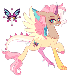 Size: 1476x1619 | Tagged: safe, artist:gihhbloonde, derpibooru import, oc, draconequus, hybrid, interspecies offspring, offspring, parent:discord, parent:fluttershy, parents:discoshy, simple background, solo, transparent background