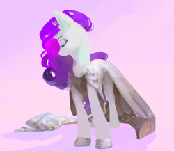 Size: 2631x2280 | Tagged: safe, artist:yanisfucker, derpibooru import, rarity, pony, unicorn, g4, abstract background, beautiful, clothes, colored hooves, dress, eyes closed, eyeshadow, female, flower, flower in hair, high res, hooves, horn, makeup, mare, shadow, shoes, slippers, solo