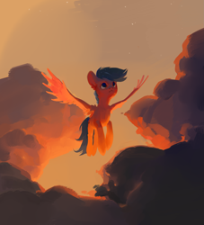 Size: 2335x2569 | Tagged: safe, artist:yanisfucker, derpibooru import, oc, oc only, pegasus, pony, cloud, cutie mark, dusk, ethereal mane, flying, lighting, male, sky, solo, spread wings, stallion, starry mane, stars, wings